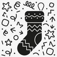 Dark hanging Santa's sock in festive tinsel. Advent sock. Christmas advent calendar. vector