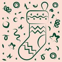 Christmas advent calendar thin line. Advent sock. Hanging Santa's sock in festive tinsel. vector