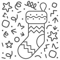 Advent sock. Hanging Santa's sock in festive tinsel. Minimalist Christmas advent calendar. vector