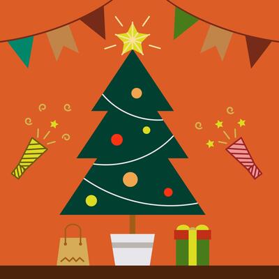 Colored simple background gift under the Christmas tree. New Year, holiday. Christmas tree with gifts.