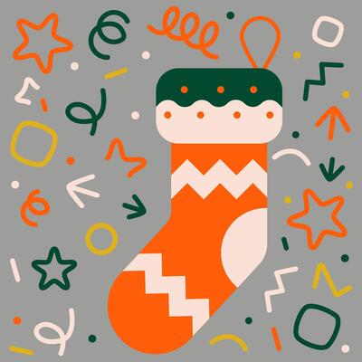 Christmas Advent Calendar. Advent colorful sock. Hanging Santa's sock in festive tinsel.