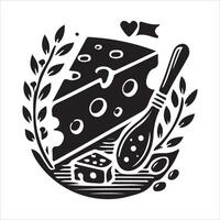 Cheese and bread icon with heart and leaves vector