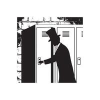 A man in a top hat and suit is opening a locker vector