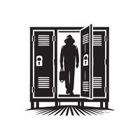 A silhouette of a man standing in front of a locker vector