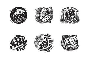 Set of cheese icons in black and white vector