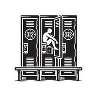 A black and white drawing of a man sitting on a locker vector