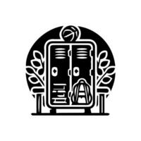 A black and white illustration of a locker with a basketball vector