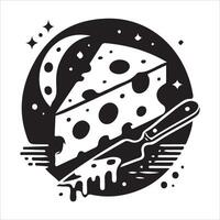 Cheese and knife in a circle with stars and moon vector
