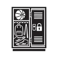 Locker with basketball, shoes, keys and other items vector