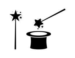 Magic wand conjuring stars over magician top hat vector