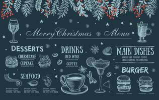 Christmas and New Year menu cafe. Template design. Hand drawn illustrations. . vector