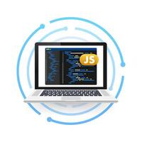 Laptop showing javascript code on screen programming and software development vector