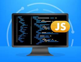 Computer screen displaying javascript code for software development vector