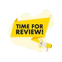 Megaphone announcing time for review with yellow banner vector