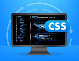 Computer screen showing css code programming web development vector