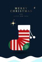 A conveys a festive message with Merry Christmas and Happy New Year text written in elegant gold and white fonts against a dark blue background. the element vector