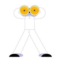 Man in funny pose looking through binoculars. vector