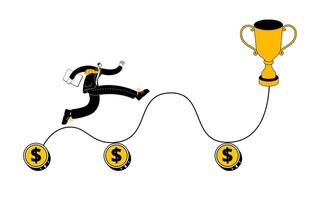 Man running on curved path to success. vector