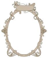 Brown vintage glass frame for graphic elements, floral scroll lines vector