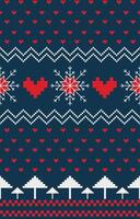 Christmas sweater pattern, red and green on a dark navy background at night in winter. vector