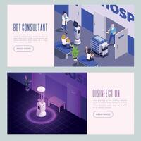 Innovative Hospital Robotics. Bot Consultant and Disinfection vector