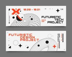 Minimalist retro futuristic horizontal banner template collection vector