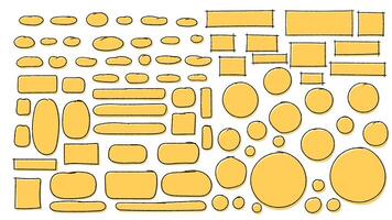 set of speech bubbles in handwriting style, various shapes with yellow fill and bold black outlines, comics, infographics, and digital design vector