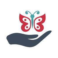 Flat Hand with Butterfly logo vector