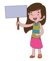 A girl smilings holding empty banner vector