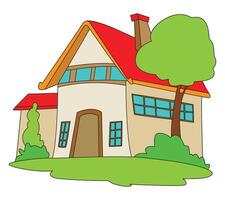 House with green grass vector