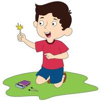 A boy has lit a match and is holding the spleen in his hand vector