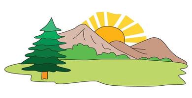 A picture of a mountain with a sun and trees vector