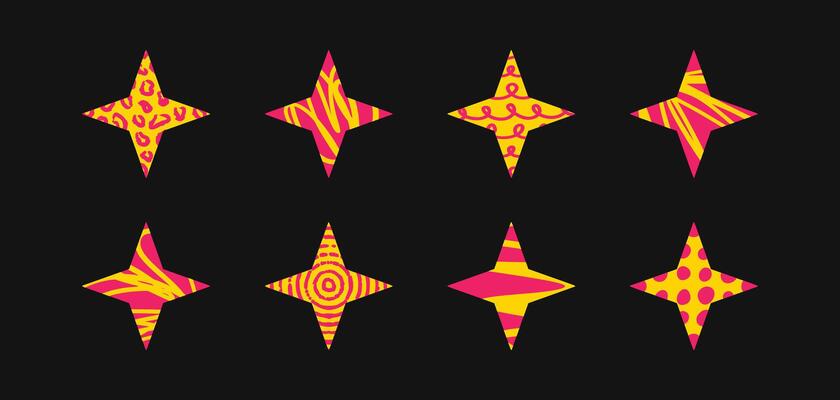 Set of doodle textured stars