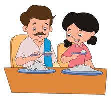 Two man sitting and an food vector