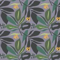 Leafy botanical pattern with foliage and berries on a grey background vector