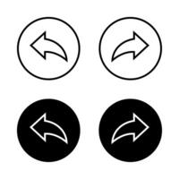 Outline left and right arrow icon on black circle. Backward and forward sign symbol vector