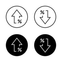 Percent growth and decline arrow icon on black circle. Increase and decrease percentage concept vector