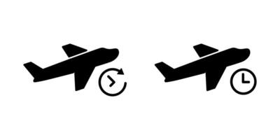 Flight schedule time icon. Airplane take off and clock sign symbol vector