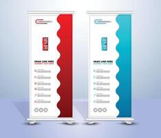 Abstract red and blue roll up banner template design vector