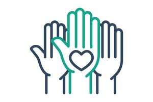 Volunteers icon. line icon style. hand with heart. icon related to charity. donation elements illustration vector