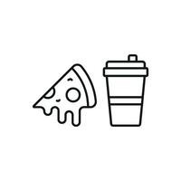 Drink and pizza icon showcases a delicious and satisfying design, ideal for snack bars, combo meal advertisements, or digital menus. vector