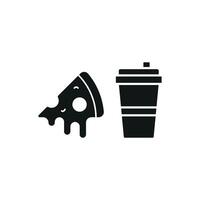 Drink and pizza icon delivers a fresh and fun appearance, perfect for online food orders, beverage pairings, or casual meal branding. vector
