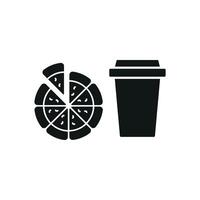 Drink and pizza icon highlights a dynamic and modern design, ideal for quick-service restaurants, food combo packaging, or vibrant logos. vector
