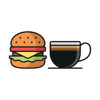Coffee glass and hamburger icon showcases a cozy and satisfying look, ideal for food pairings, restaurant branding, or cafe menus. vector