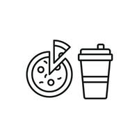 Drink and pizza icon showcases a playful and appetizing look, ideal for restaurant promotions, food festivals, or snack-themed designs. vector