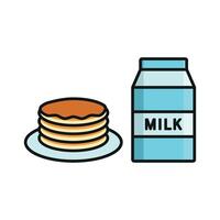 Milk and pancake icon features a nostalgic and delightful look, perfect for diner branding, dessert menus, or holiday breakfast visuals. vector