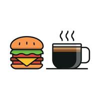 Coffee glass and hamburger icon brings a hearty and inviting touch, perfect for enhancing snack promotions, burger joints, or food blogs. vector