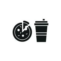 Drink and pizza icon features a fun and casual design, perfect for fast food branding, menus, or delivery app visuals. vector