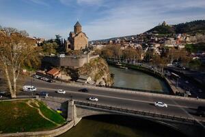 Aerial view of night Tbilisi downtown photo