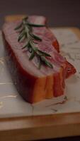 An Elegant Presentation of Cured Meat Artistsically Arranged on a Decorative Plate video